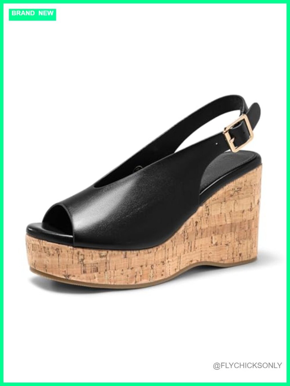 Coutgo Womens Platform Wedge Slingback Sandals Peep Toe Faux Leather Cork Heels